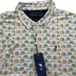 William Murray Golf Performance Polo Building Bridges Green Yellow NWT XL AOP